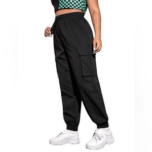 Plus Flap Pocket Black Cargo Pants